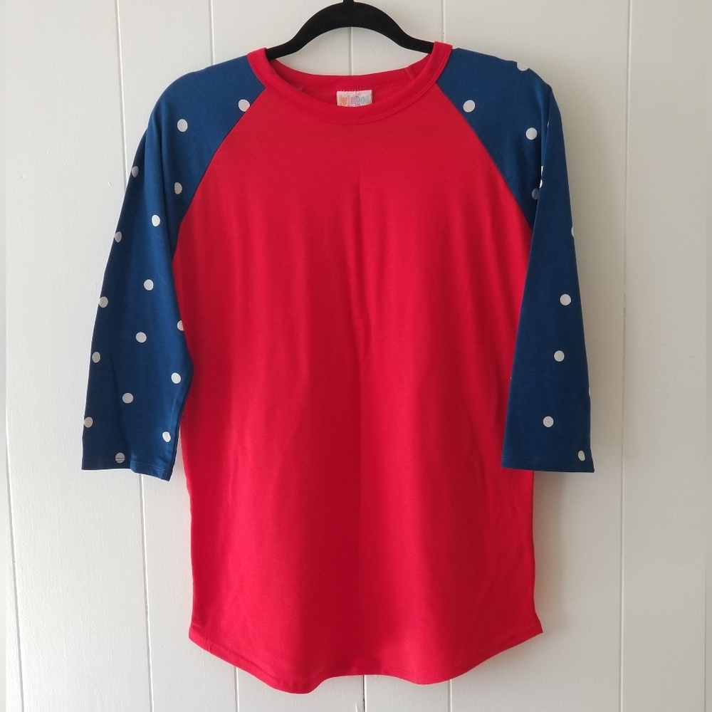 Red, white, and blue 3/4 sleeve shirt
